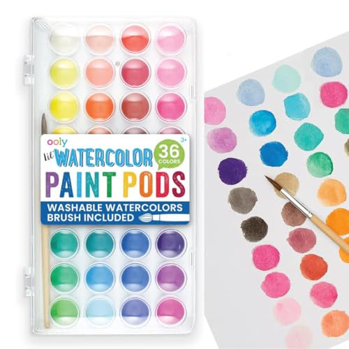 Ooly Lil' Watercolor Washable Paint Pods Set with Brush, 36 colors & 1 Paintbrush, Washable Watercolors in a Portable Case, School and Art Supplies, Bright & Vibrant Colors - Image 1
