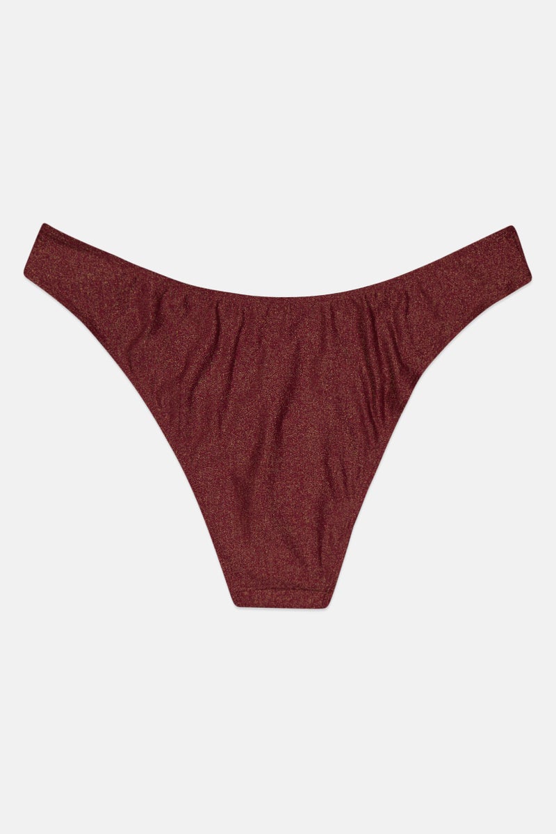 Women Metallic Pull On Bikini Bottom, Maroon