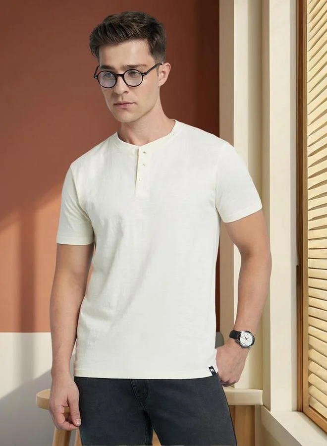 Dennis Lingo Dennis lingo Buttoned Round Neck Pure Cotton T-Shirt