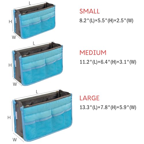 Vercord Purse Organizer Insert for Handbags Bag Organizers Inside Tote Pocketbook Women Nurse Nylon 13 Pockets Blue Small - Image 3