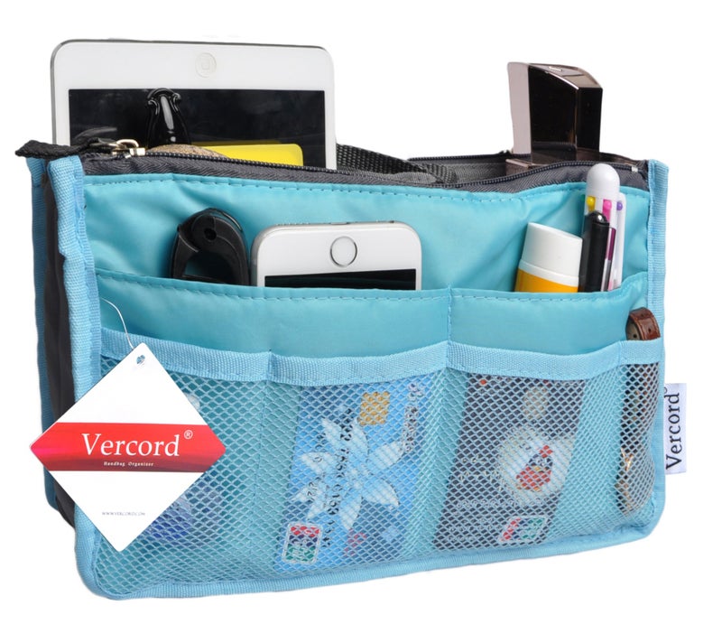 Vercord Purse Organizer Insert for Handbags Bag Organizers Inside Tote Pocketbook Women Nurse Nylon 13 Pockets Blue Small - Image 2