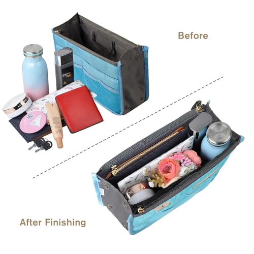 Vercord Purse Organizer Insert for Handbags Bag Organizers Inside Tote Pocketbook Women Nurse Nylon 13 Pockets Blue Small - Image 4