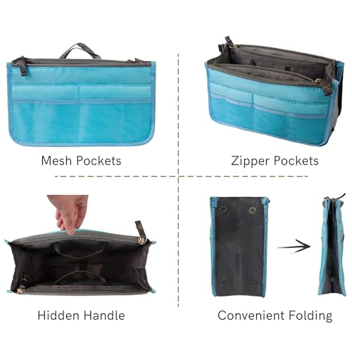 Vercord Purse Organizer Insert for Handbags Bag Organizers Inside Tote Pocketbook Women Nurse Nylon 13 Pockets Blue Small - Image 5