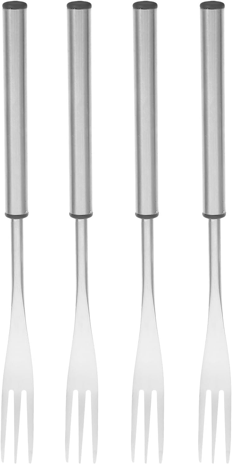 FRCOLOR Stainless Steel Fondue Forks 4pcs, 3-prong Heat Resistant Long Marshmallow and Cheese Fondue Sticks for Fruits, Vegetables, and Chocolate Dessert Parties - Image 1