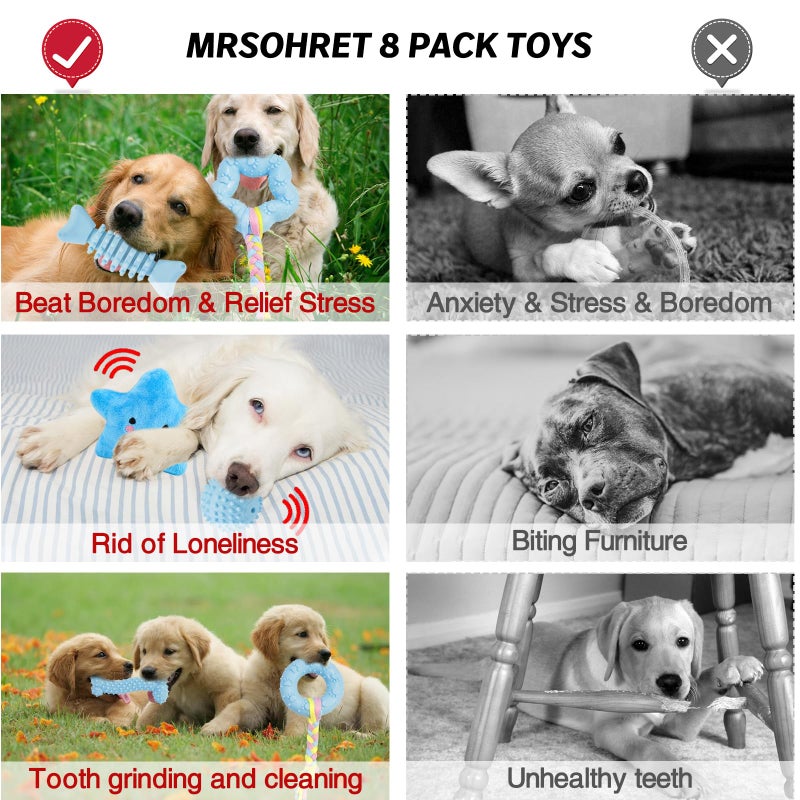 MRSOHRET Puppy Toys, 8 Pack Puppy Chew Toys for Teething, Cute Blue Small Dog Toys Set, Teething Toys for Puppies, Soft Durable Interactive Chew Toy for Small Dogs - Image 4