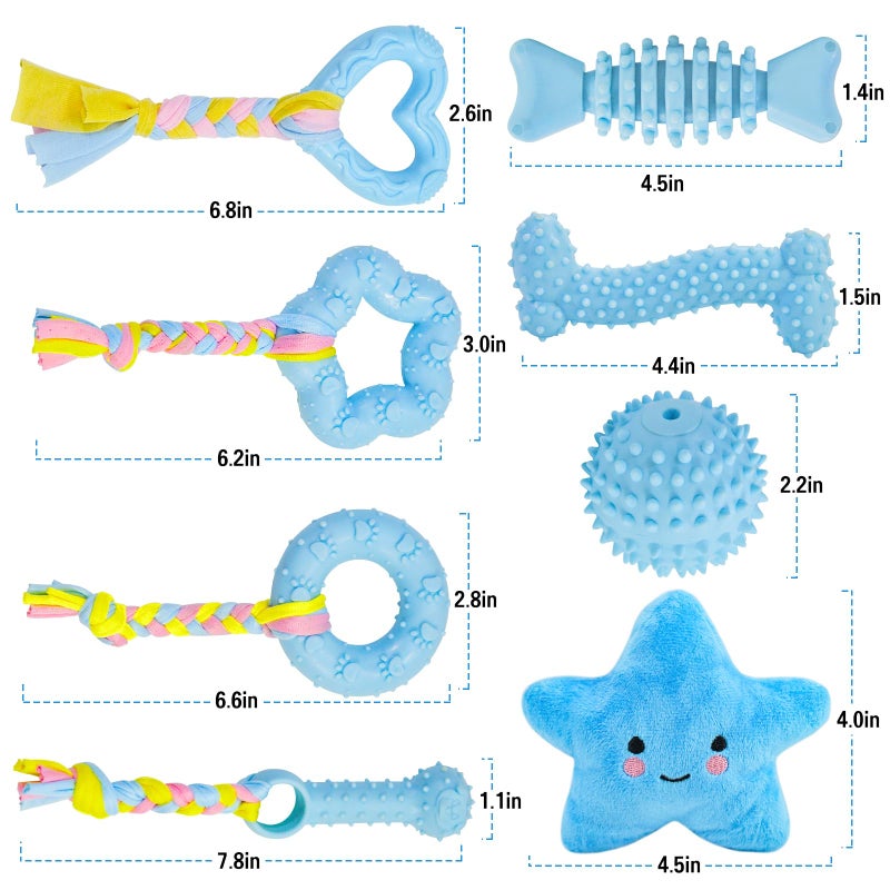 MRSOHRET Puppy Toys, 8 Pack Puppy Chew Toys for Teething, Cute Blue Small Dog Toys Set, Teething Toys for Puppies, Soft Durable Interactive Chew Toy for Small Dogs - Image 2