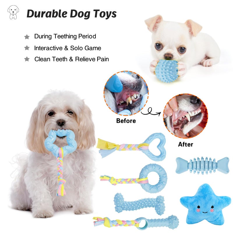 MRSOHRET Puppy Toys, 8 Pack Puppy Chew Toys for Teething, Cute Blue Small Dog Toys Set, Teething Toys for Puppies, Soft Durable Interactive Chew Toy for Small Dogs - Image 5