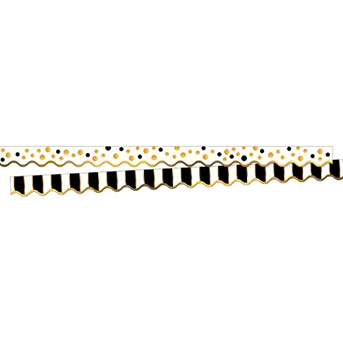 Barker Creek Double-Sided Scalloped Border, Gold Bars, for Bulletin Boards, Reception Areas, Halls, Break Rooms, Office, School, Home Learning Decor, 2.25” x 39’ (902) - Image 1