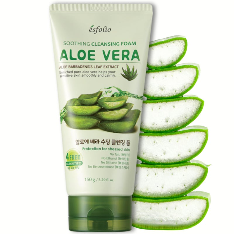 esfolio Aloe Vera Soothing Cleansing Foam â€“ Gentle Hydrating Face Wash for Sensitive Skin, Moisturizing Facial Cleanser (5.29oz -150g) - Image 1