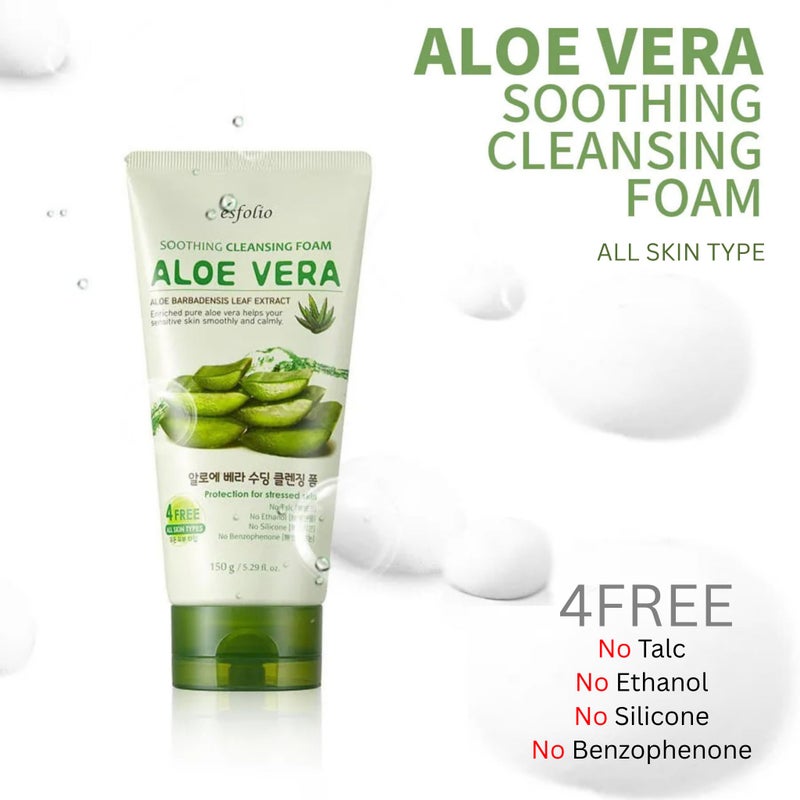 esfolio Aloe Vera Soothing Cleansing Foam â€“ Gentle Hydrating Face Wash for Sensitive Skin, Moisturizing Facial Cleanser (5.29oz -150g) - Image 2