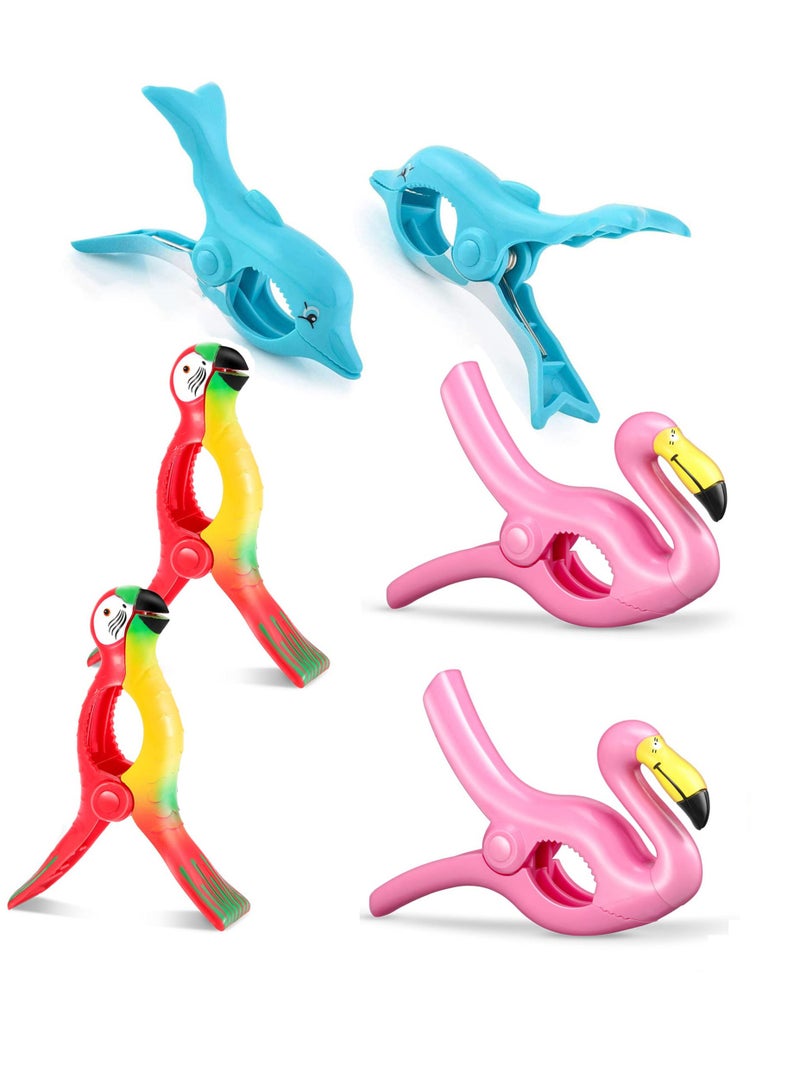 KASTWAVE Beach Towel Clip, Outdoor Parrot Flamingo Style Fashion Towel Clip Cute Animal Beach Windproof Clip Large Clothes Quilt Blanket Fixer Suitable for Family, Outdoor, Beach, Party, Etc. (6 Pieces)  - Image 1