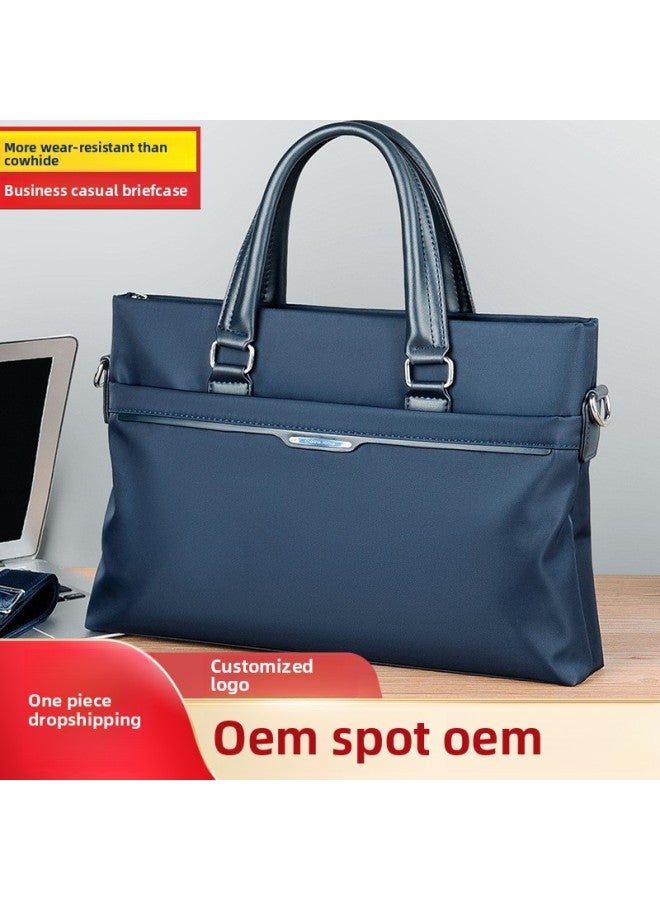 Men's Briefcase Business Commuter Office Bag Custom Logo Waterproof Large Capacity Oxford Meeting Attendance Bag-Color:Black-Size:39*30 * 6cm (to Be Customized) - Image 2