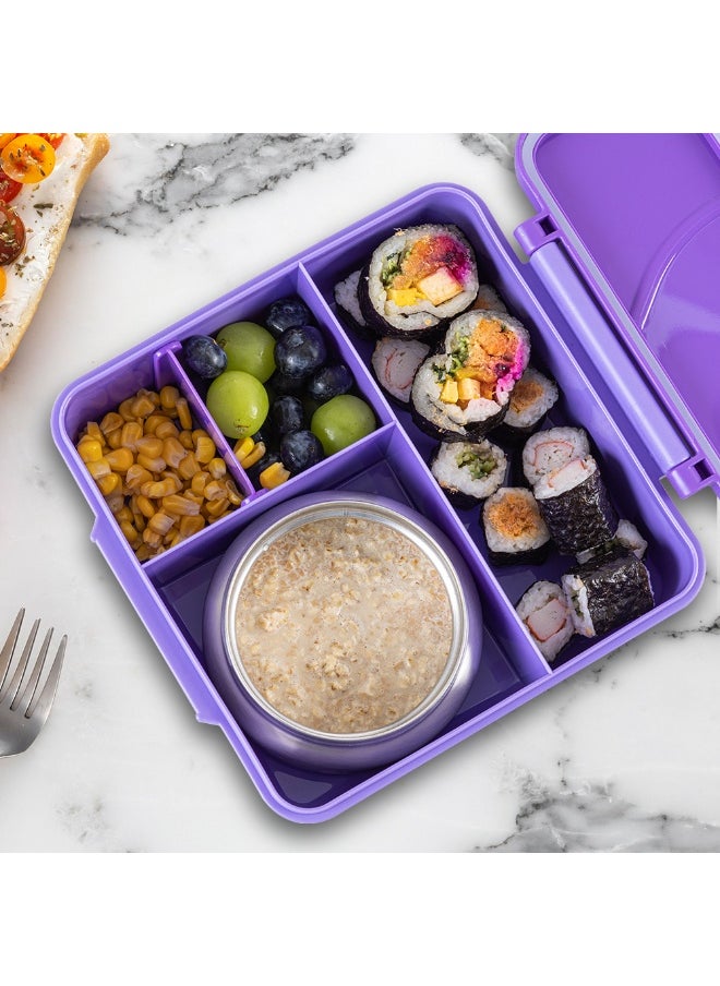 Eazy Kids Eazy Kids Jumbo Bento Lunch Box Set w/ Steel Food Jar, Ice Pack & Insulated Lunch Bag – Purple  - Image 4