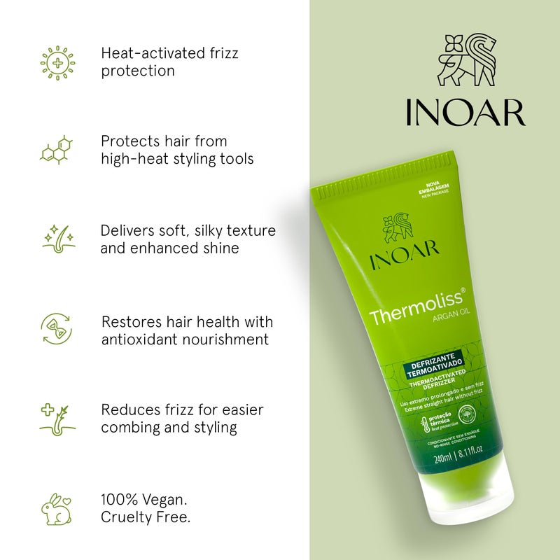 Inoar Argan Oil Thermoliss Balm Defrizzer with Amino Acids & Provitamin B5 for Long-Lasting Frizz Control & Heat Protection, 8.1 fl.oz - Image 3