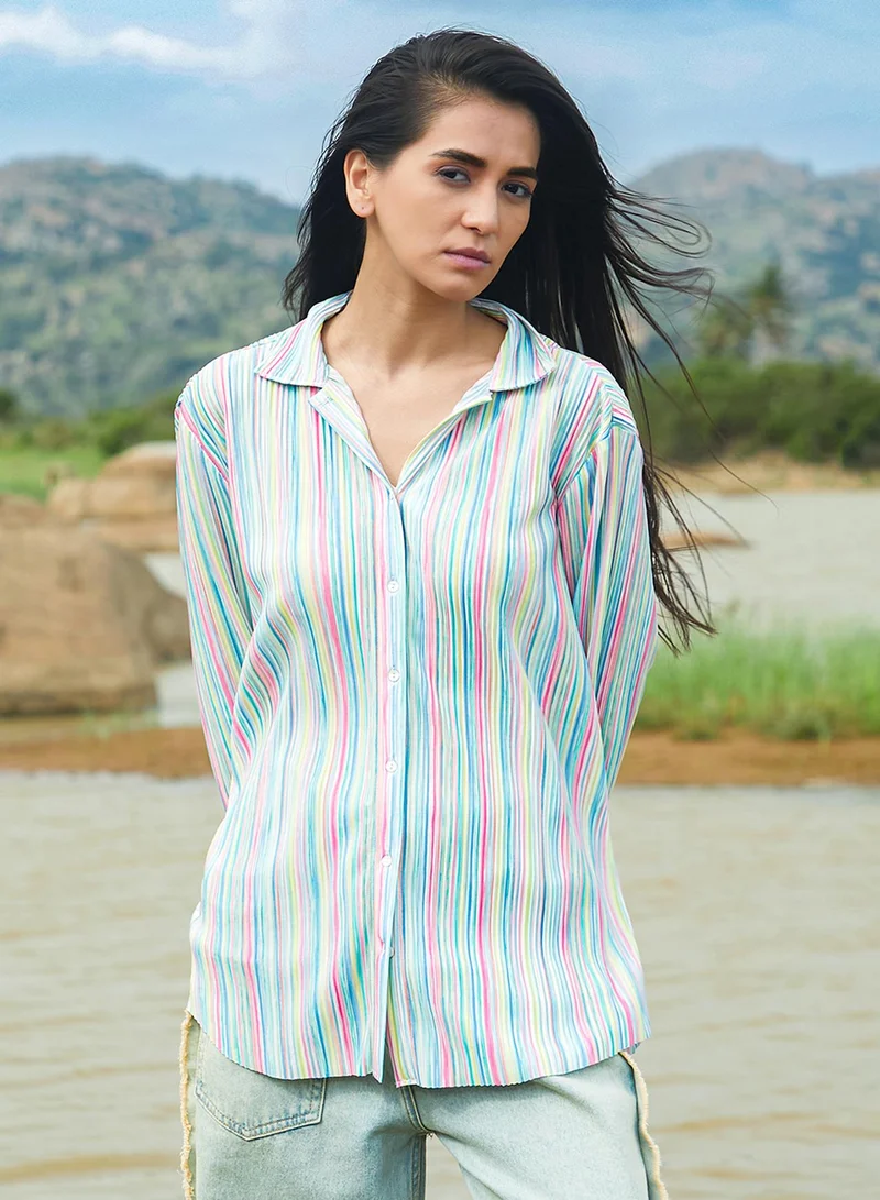 بينيا كولادا قميص نسائي متعدد الألوان بطيات قوس قزح