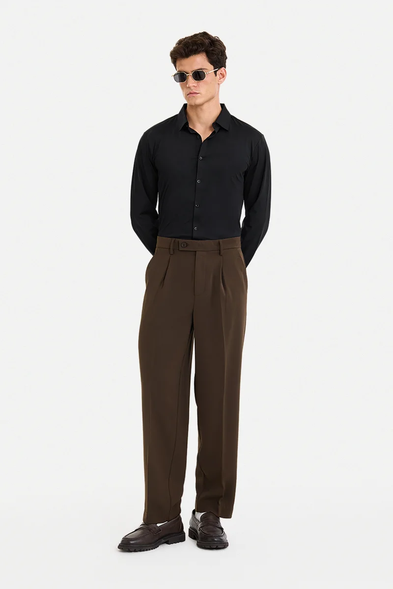 SNITCH Black Solid Long Sleeve Regular Fit Casual Shirt