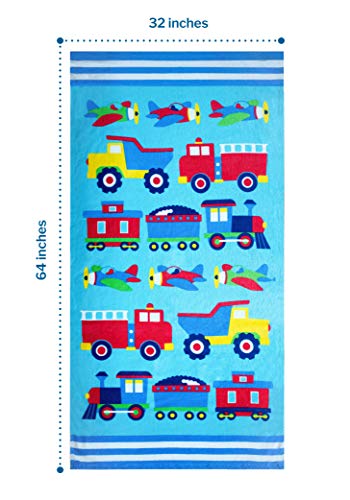 Wildkin Kids Beach Towel – 100% Cotton, Soft & Absorbent, Ideal Pool & Beach Essential - Trains, Planes and Trucks - Image 5