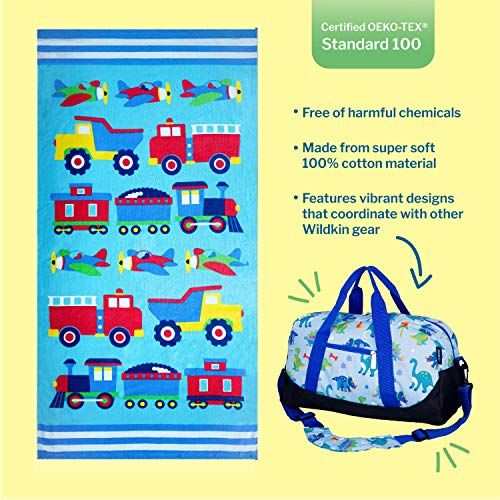 Wildkin Kids Beach Towel – 100% Cotton, Soft & Absorbent, Ideal Pool & Beach Essential - Trains, Planes and Trucks - Image 3