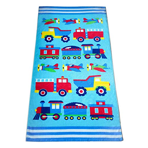 Wildkin Kids Beach Towel – 100% Cotton, Soft & Absorbent, Ideal Pool & Beach Essential - Trains, Planes and Trucks - Image 4