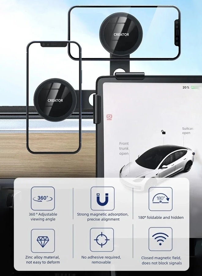 حامل هاتف محمول مغناطيسي من Magsafe للسيارات، مخصص لطرازات Tesla Model 3 وX وY وS وBYD، مع سكة انزلاقية لشاشة التحكم المركزية، يدور 360 درجة - Image 2