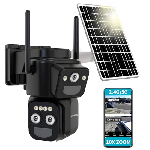 letscee Letscee Letscee Security Cameras Wirelss Outdoor Solar Powered For Home Security 360 View Outside Hybrid Zoom Pan Weather Proof Lens Hybrid