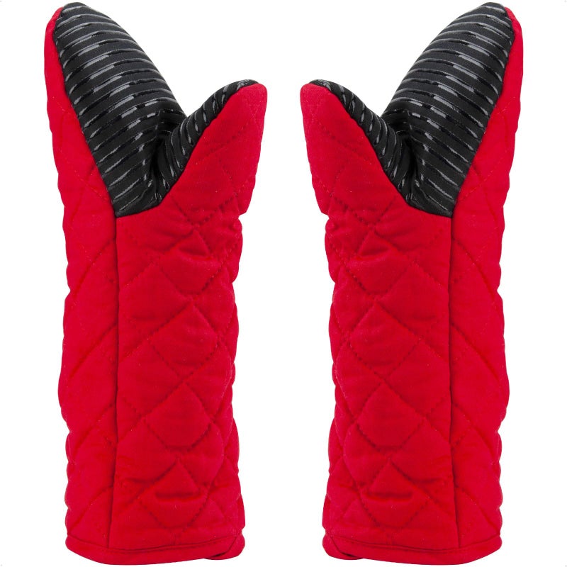 AYADA Puppet Oven Mitts Red Cotton Silicone NonSlip Long Sleeve Arm SoftOven Gloves for Women Mum Hot 500 Heat Resistant Hand Safe Microwave Home Kitchen Chef Cooking Baking Cookie 13 2 Pack