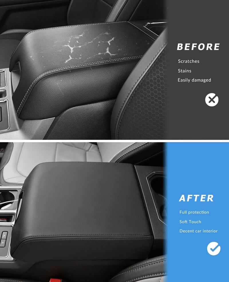 INTGET Center Console Cover for Ford F150 Accessories 2015-2020 2016 2017 2018 2019 Car Middle Lid Seat Armrest Cover Protector Elbow Cushion Pad (Black Stitches, 2015-2020) - Image 2