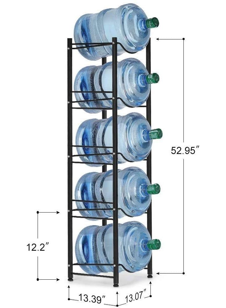DubaiGallery Water Cooler Jug Rack 5-Tier Heavy Duty Water Bottle Holder Storage Rack for 5 Gallon Water Dispenser Save Space (Black) - Image 3