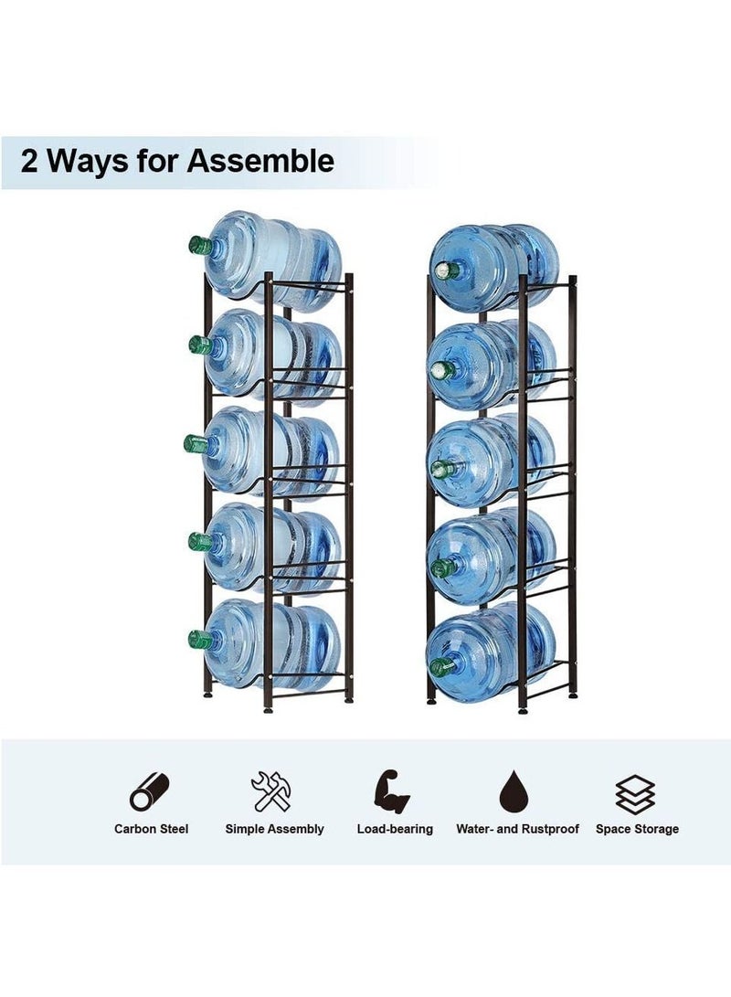 DubaiGallery Water Cooler Jug Rack 5-Tier Heavy Duty Water Bottle Holder Storage Rack for 5 Gallon Water Dispenser Save Space (Black) - Image 5