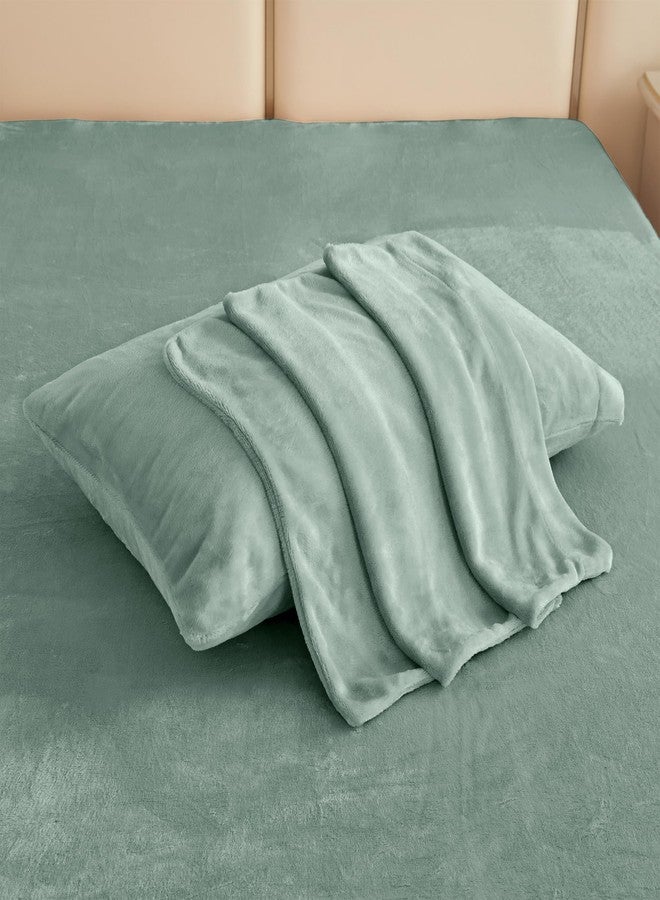 Viviland Plush Micro Fleece Full Bed Sheet Set - Soft Flannel-Like Fuzzy Polar Fleece Velvet Sheets - Extra Warm Winter Velour Fitted Sheets with 15" Deep Pocket - Emerald Green - Image 5