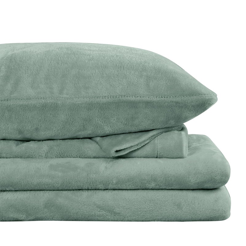 Viviland Plush Micro Fleece Full Bed Sheet Set - Soft Flannel-Like Fuzzy Polar Fleece Velvet Sheets - Extra Warm Winter Velour Fitted Sheets with 15" Deep Pocket - Emerald Green - Image 1