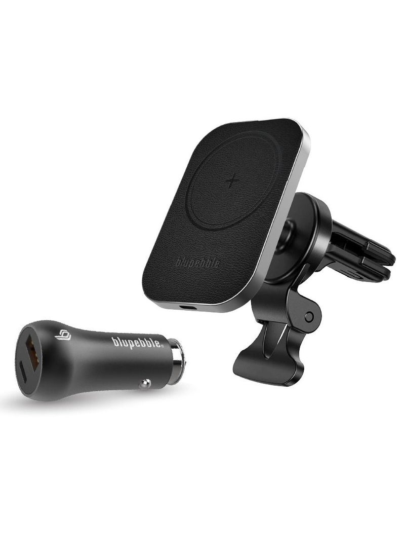 NaviMag 3-in-1 Magnetic Wireless Car Charger Combo | 15W MagSafe Charging Mount + 38W Dual Port Car Charger – Fast Charging for iPhone 16/15/14/13 Series