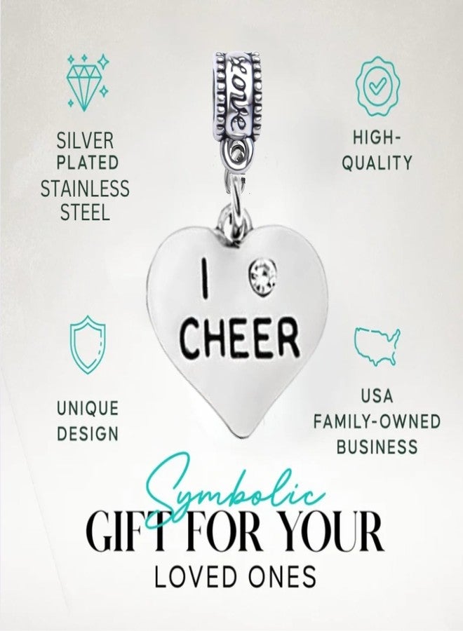 Sportybella I Cheer Heart Charm - Silver Cheerleading Bead Charm For Bracelets - Compatible With Pandora, Biagi, Chamilia - Cheerleader Gift For Teens, Moms, Coaches - Includes Jewelry Pouch - Image 2