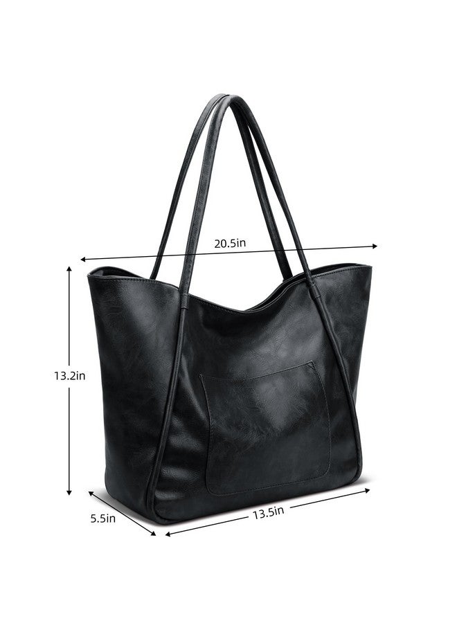 KKXIU Large Tote Bag for Women with Zipper Work Leather Travel Purse and Handbags - Black - Image 4