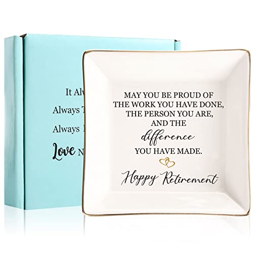 JOYIMARR Retirement Gifts For Women 2022 - Female Retirement Gifts Ring Dish, Ceramic Ring Holder Happy Retirement Gifts For Teacher, Nurse, Doctor, Coworker, Friend, Mom, Nana - Image 1