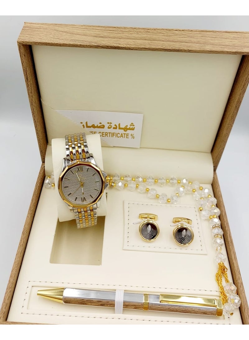 مونتيرا طقم رجالي مكون من ٤ قطع ساعة وقلم وكبك وسبحه