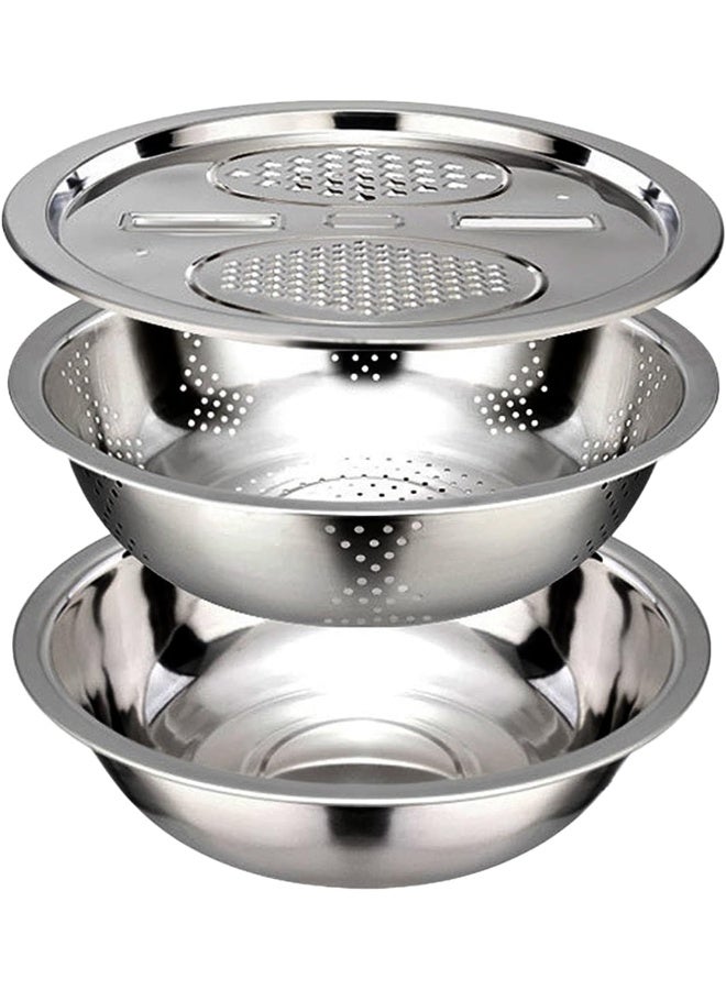 VOUVOU 3 in 1 Vegetable Cutter Drain Basket Salad Maker Bowl Stainless Steel Kitchen Multifunction Grater Slicer Bowl Vegetable Chopper Colander  - Image 1