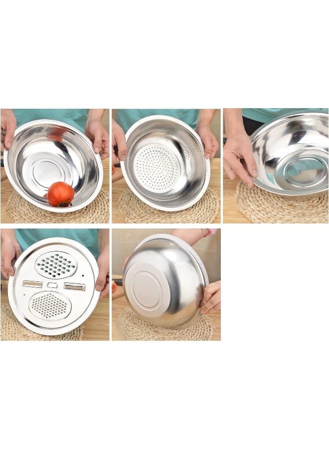 VOUVOU 3 in 1 Vegetable Cutter Drain Basket Salad Maker Bowl Stainless Steel Kitchen Multifunction Grater Slicer Bowl Vegetable Chopper Colander  - Image 3