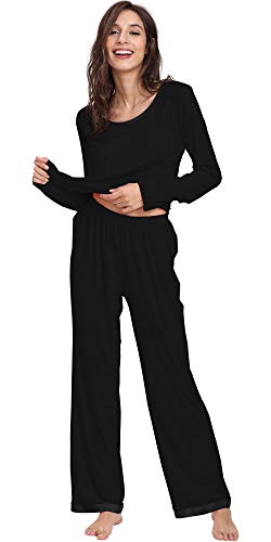 GYS Viscose from Bamboo Women's Pajama Sets Super Soft Long Sleeve Sleepwear Comfy Winter Pjs Sets S-4X, Black, Large - Image 1