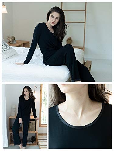 GYS Viscose from Bamboo Women's Pajama Sets Super Soft Long Sleeve Sleepwear Comfy Winter Pjs Sets S-4X, Black, Large - Image 3