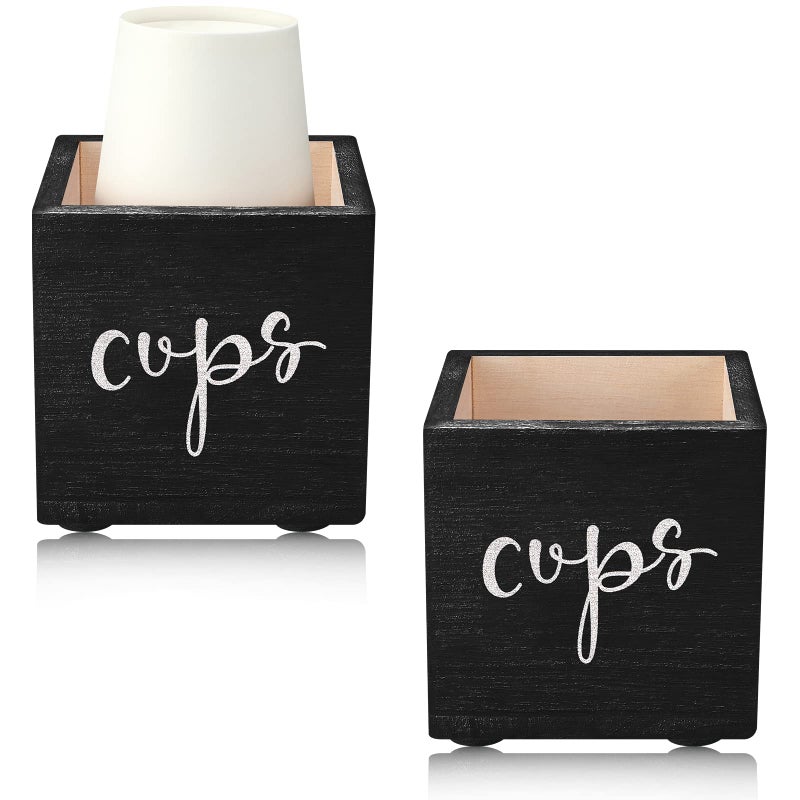 Yookeer 2 Pack Wooden Cup Dispenser  35 oz Disposable Drink Holder for Bathroom Kitchen Wedding Farmhouse Party DecorationBlack
