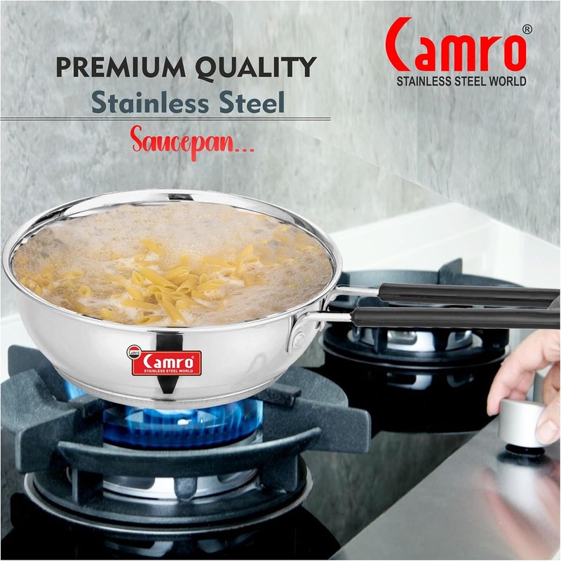 Camro Fry Pan Steel 4 Liters | Induction Bottom Deep Fry Pan Steel Stainless Fryer | Fry Pan Induction Base | Cookwear Frying Pan | Gas Induction Stovetop Compatible Multi Purpose Use - Image 5