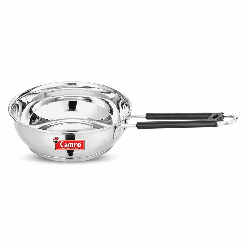 Camro Fry Pan Steel 4 Liters | Induction Bottom Deep Fry Pan Steel Stainless Fryer | Fry Pan Induction Base | Cookwear Frying Pan | Gas Induction Stovetop Compatible Multi Purpose Use - Image 1