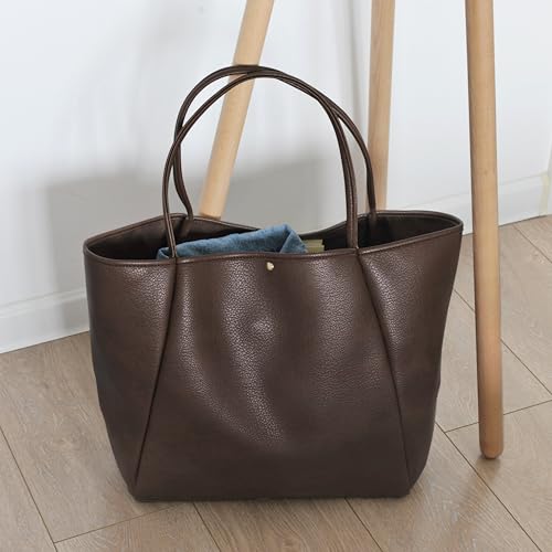 Hoxis Oversize Pu Leather Tote Women Weekender Bag Shopper Handbag Travel Purse (Coffee) - Image 5