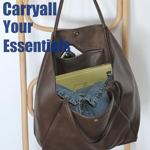 Hoxis Oversize Pu Leather Tote Women Weekender Bag Shopper Handbag Travel Purse (Coffee) - Image 4