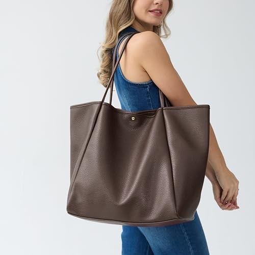 Hoxis Oversize Pu Leather Tote Women Weekender Bag Shopper Handbag Travel Purse (Coffee) - Image 2