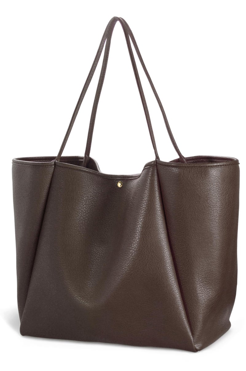 Hoxis Oversize Pu Leather Tote Women Weekender Bag Shopper Handbag Travel Purse (Coffee) - Image 1