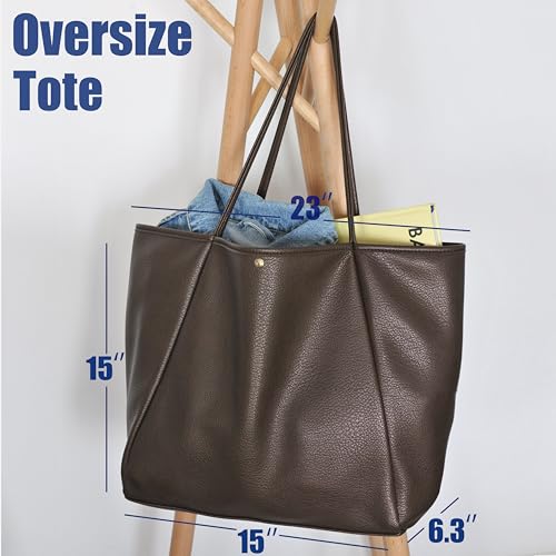 Hoxis Oversize Pu Leather Tote Women Weekender Bag Shopper Handbag Travel Purse (Coffee) - Image 3