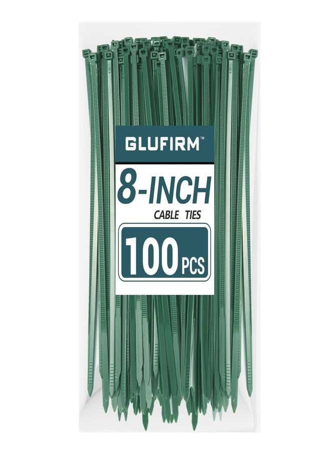 Glufirm Green Zip Ties 8 inch (100 Pack), 45lb Tensile Strength, Cable Ties for Indoor and Outdoor Use, UV and Cold Resistant Wire Ties for Home, Garden, Fencing, PALOKA - Image 1