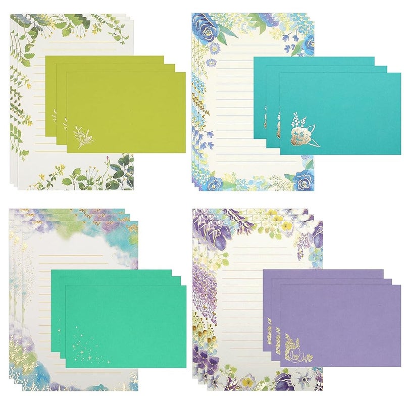 Letter Paper Sets – Night Forest, Botanical Garden, Blue Flower, Purple Flower, 4 Sets Total, Stationery